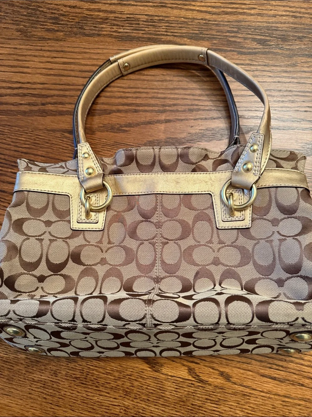 Coach bratz Y2K Tan Signature Jacquard Shoulder Bag with Gold Trim
